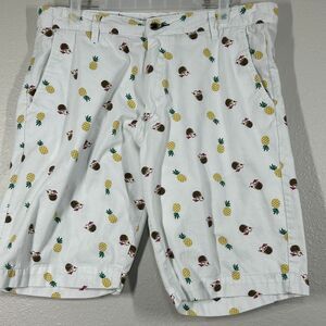 Bruno Milano Shorts Mens 38 White Pineapple Coconut Print Cotton Casual Beach